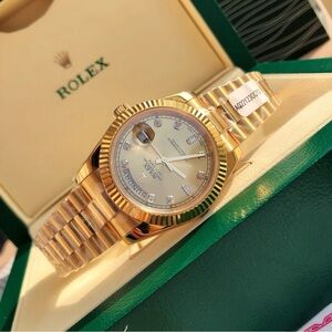Rolex Gold and Silver Watch with Diamond Markers